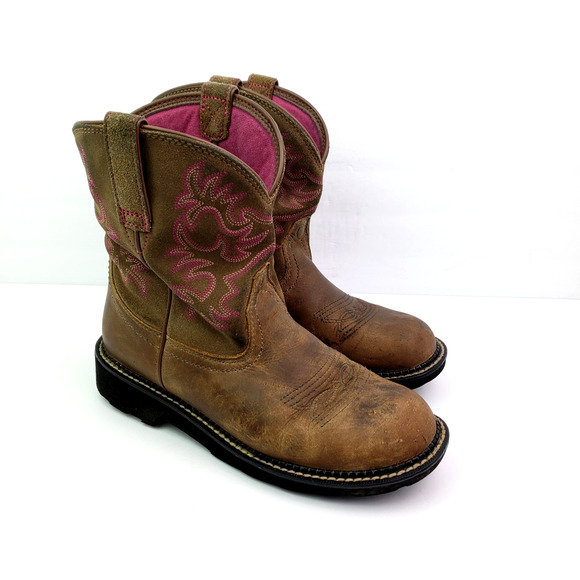 Ariat FatBaby Womens Size 9 B Brown Pink Leather Pull On Western Cowboy Boots - Picture 1 of 10